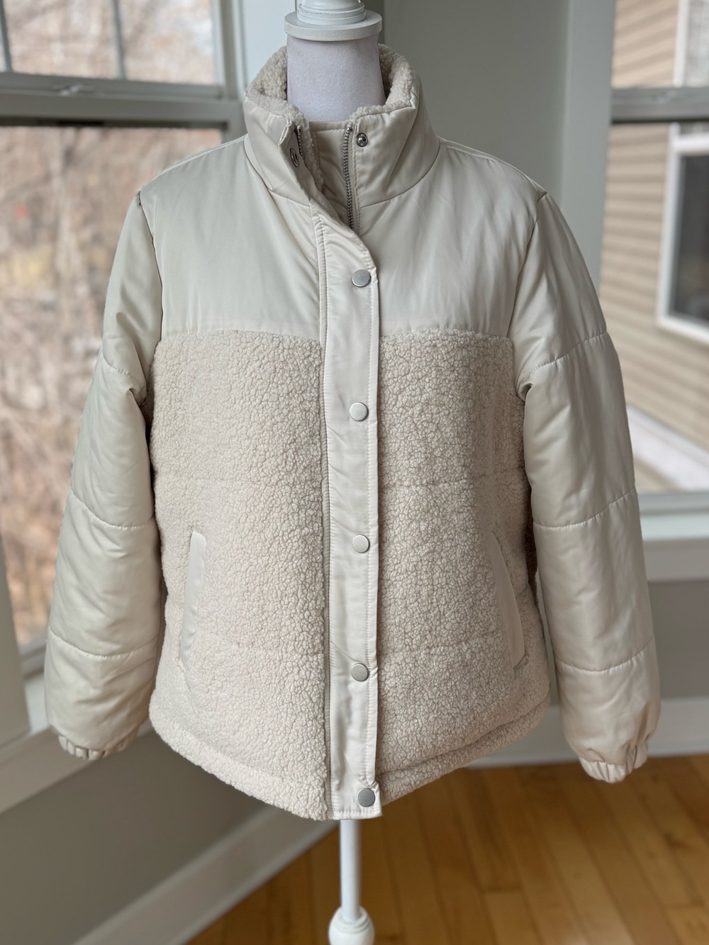 Time and Tru Ivory Cream Sherpa & Puffer Jacket Sz Large